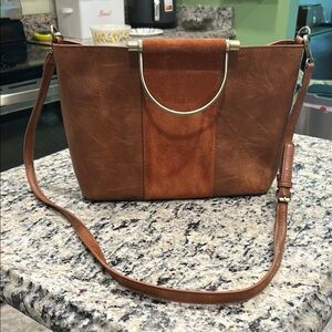 Antik Kraft Brown Crossbody Bag with Suede Finish